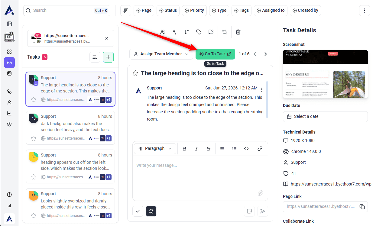 Go To Task opening the right page with auto-login