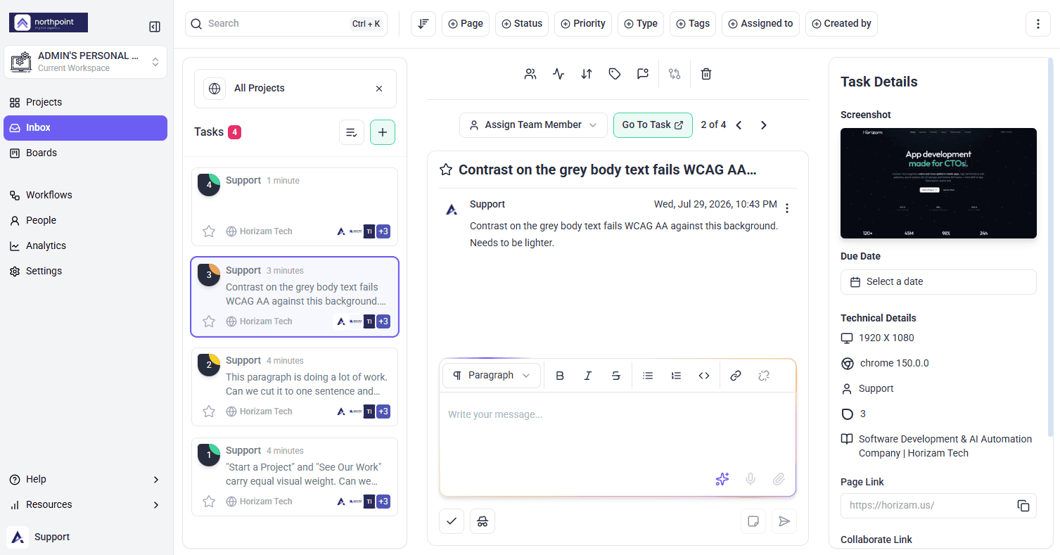 The same tasks listed in the Inbox