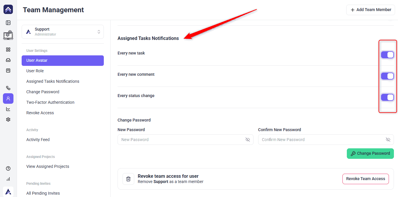 Choosing which people are notified about an Atarim task