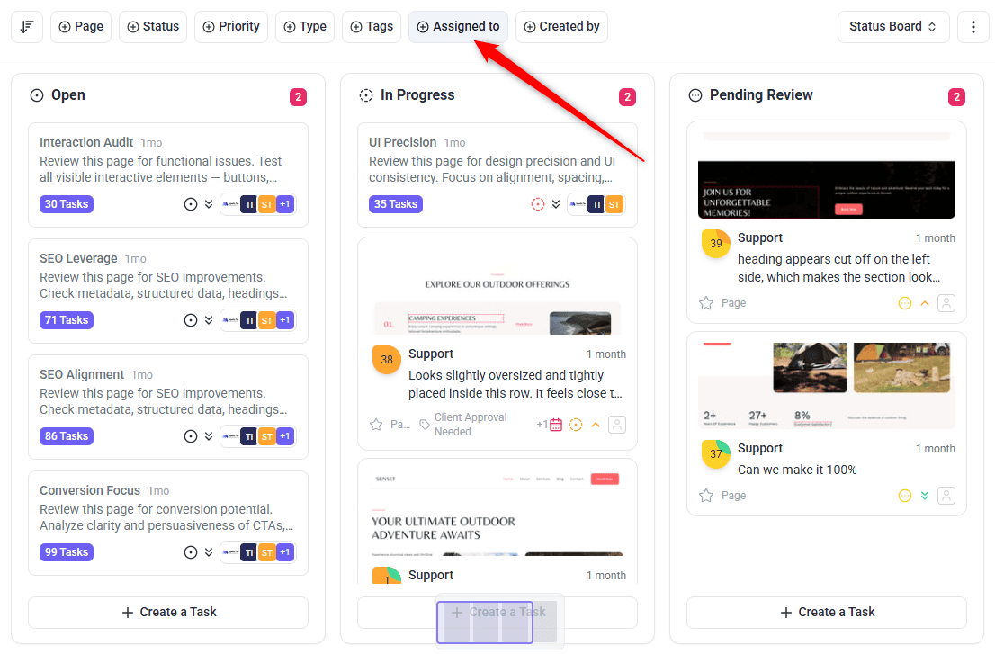 The project selector in Atarim, used to show tasks from several projects at once