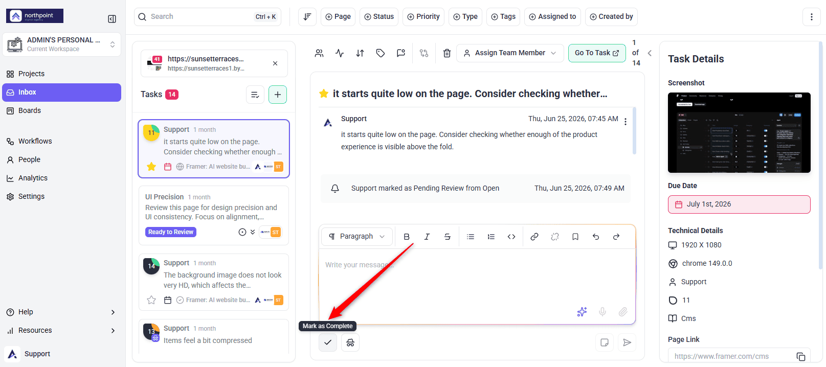 The same completion control in the Inbox