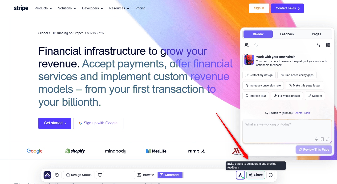 The same share option from the collaboration screen