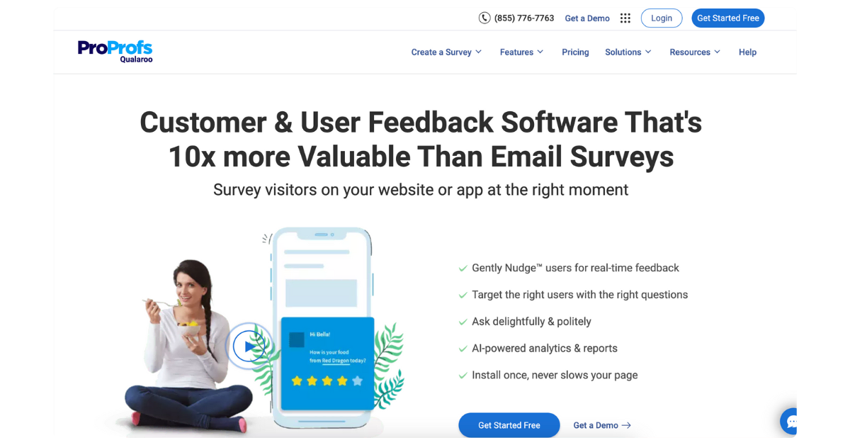 Qualaroo AI-driven website feedback widget for conversion optimization and user insights