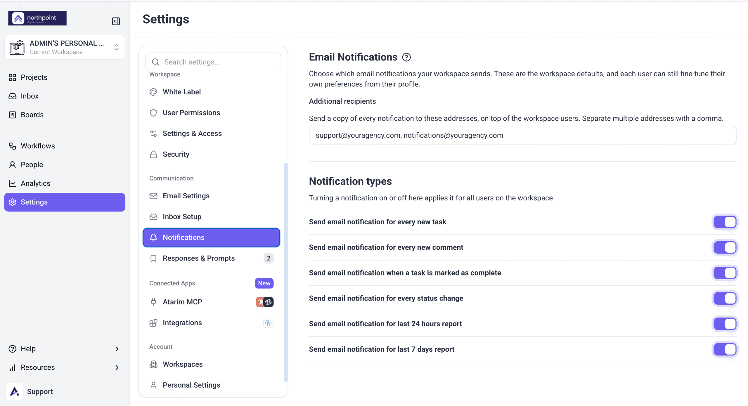 Workspace notification settings