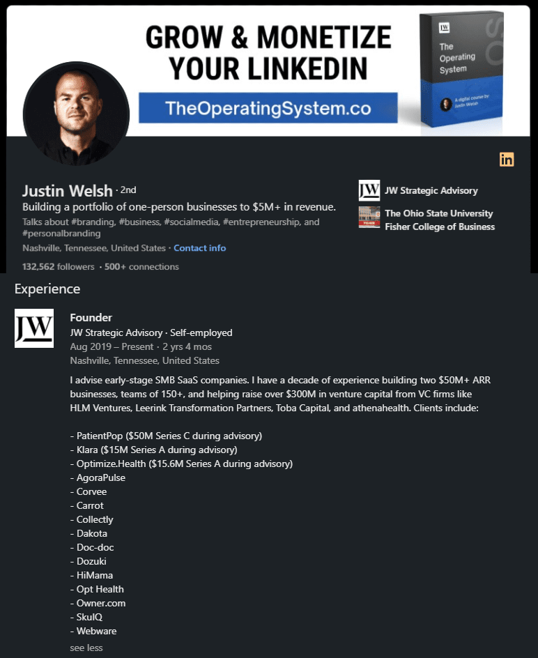 bullet summary job description on linkedin example