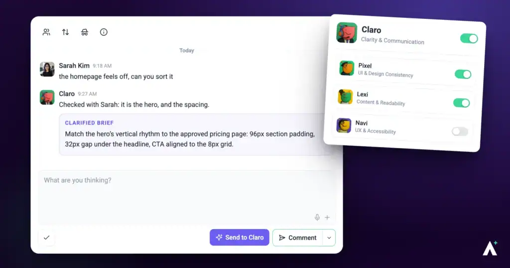 Claro turning a vague client comment into a clear, actionable task