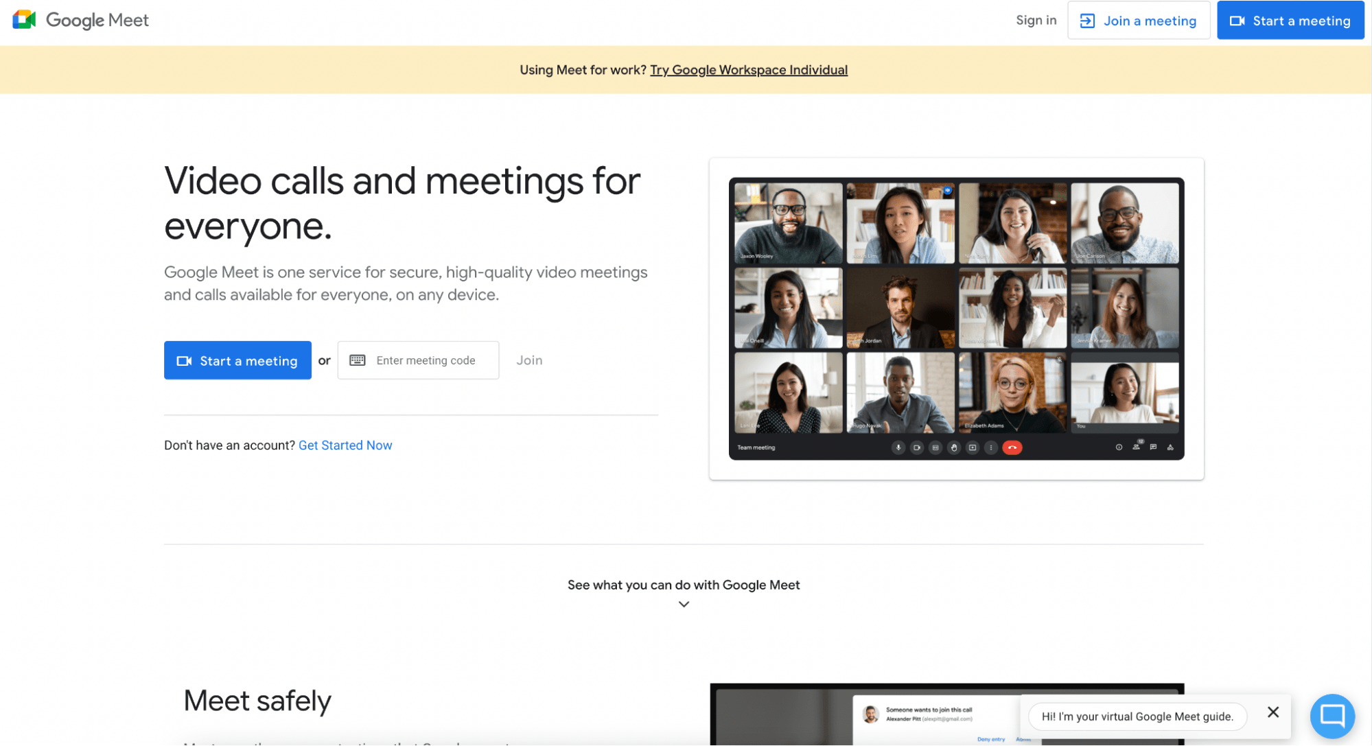 google meet homepage
