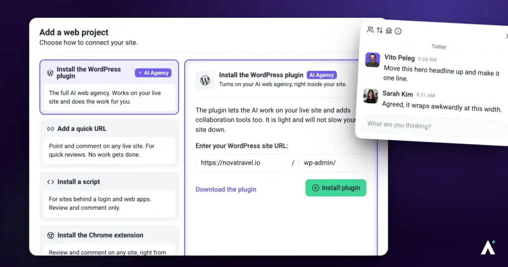 Adding a site to Atarim by URL so a client can comment on it