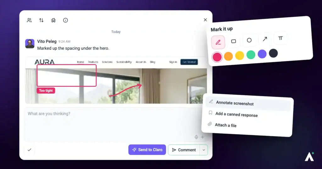 The Atarim annotation toolbar marking up a screenshot