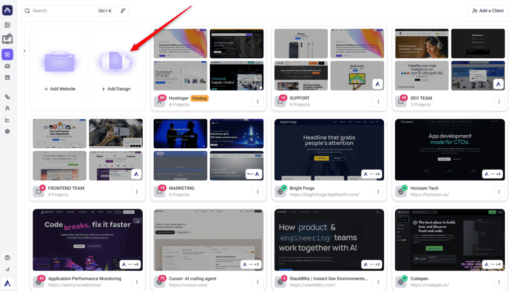 Add project control on the Projects dashboard
