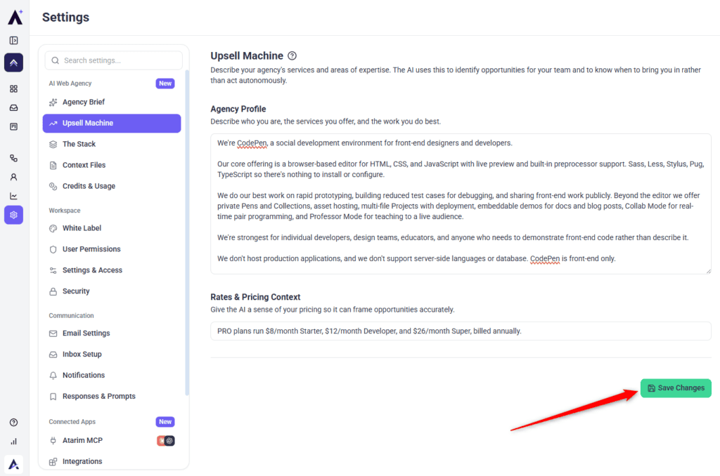 Save control for the Upsell Machine settings