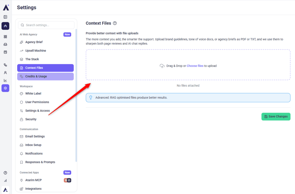 Context Files upload area