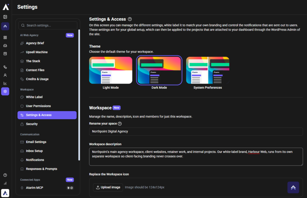 Workspace displayed in Dark Mode