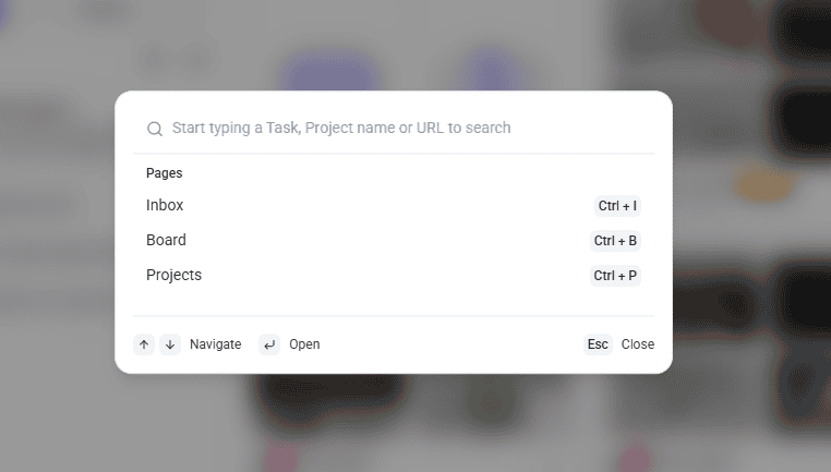 Global search overlay opened with Ctrl+K