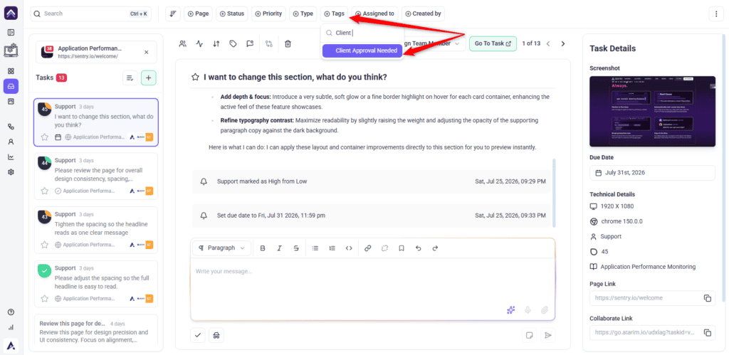 Tags filter applied to find labelled tasks