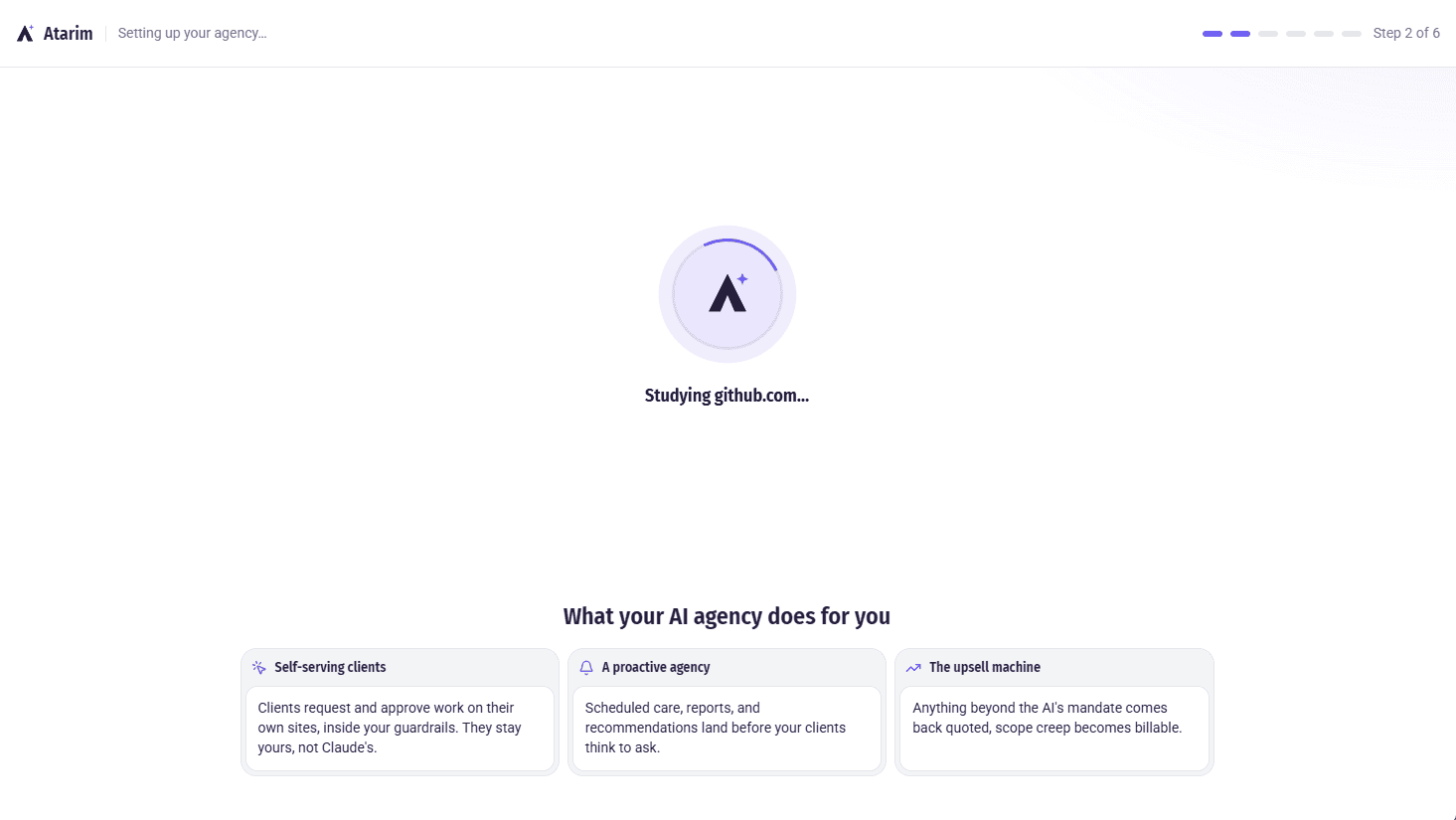 Loading screen while brand details are extracted from the agency site