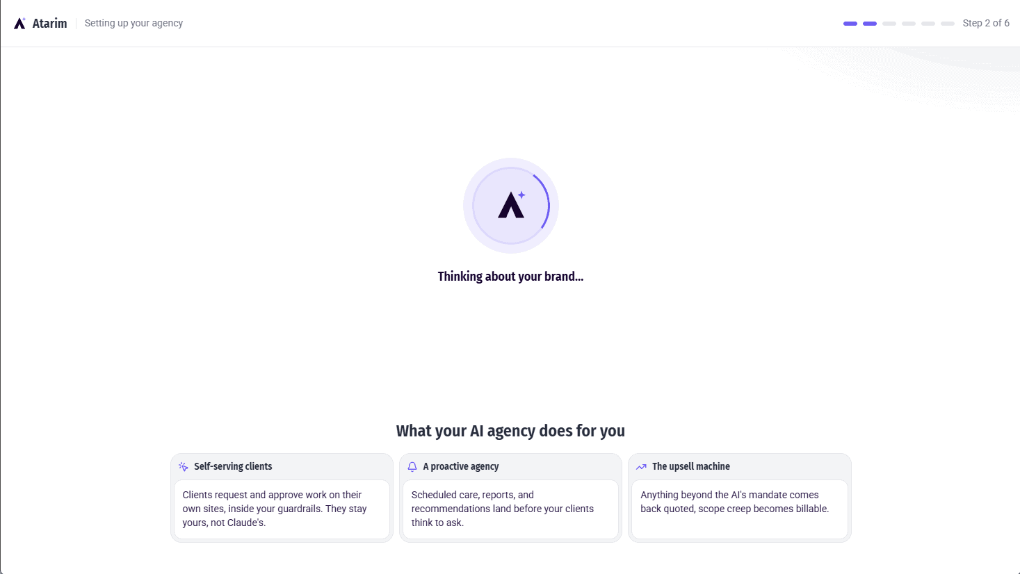 Progress screen showing website data being analysed