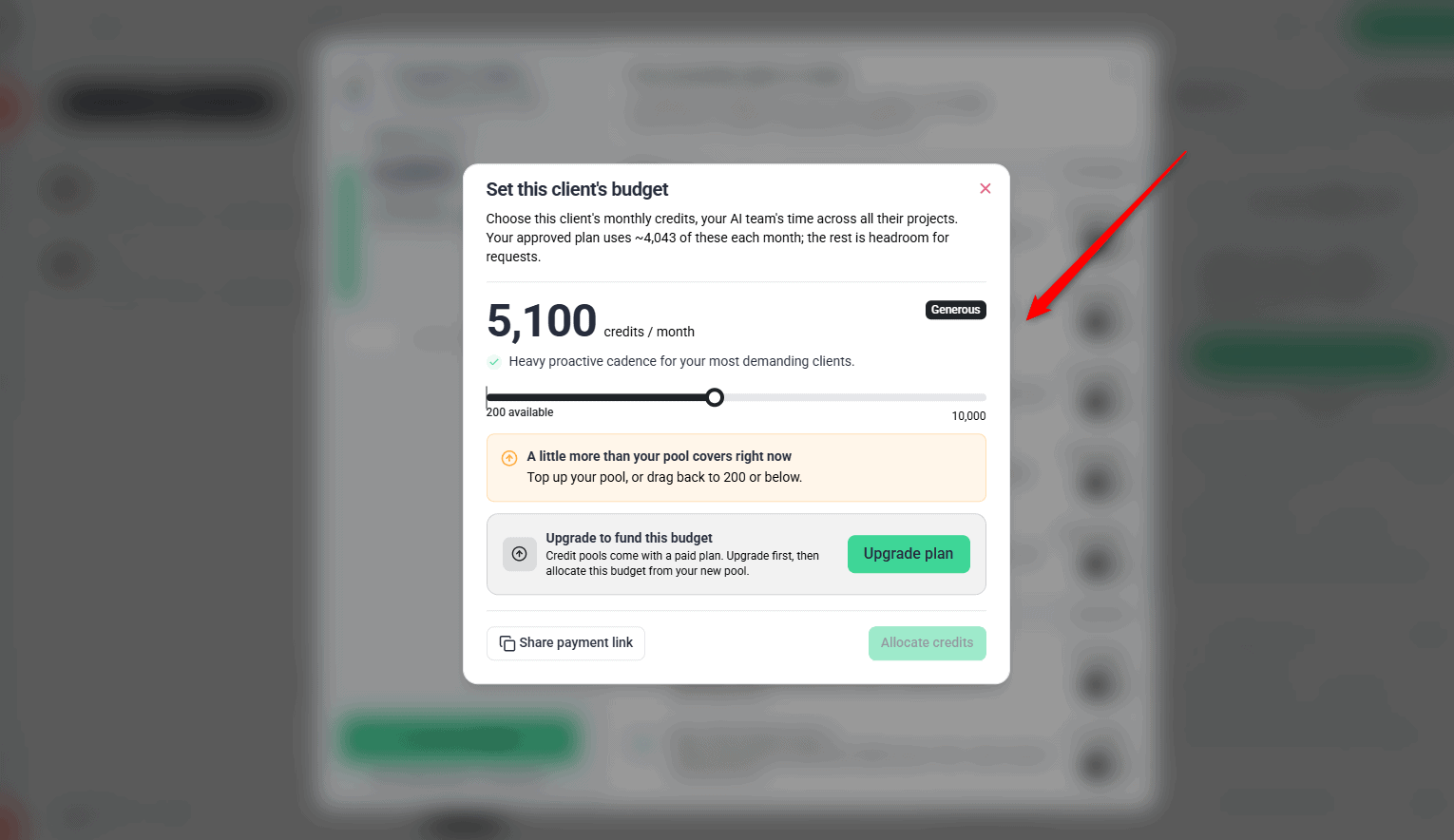 Budget slider set between the 1,000 and 10,000 credit limits