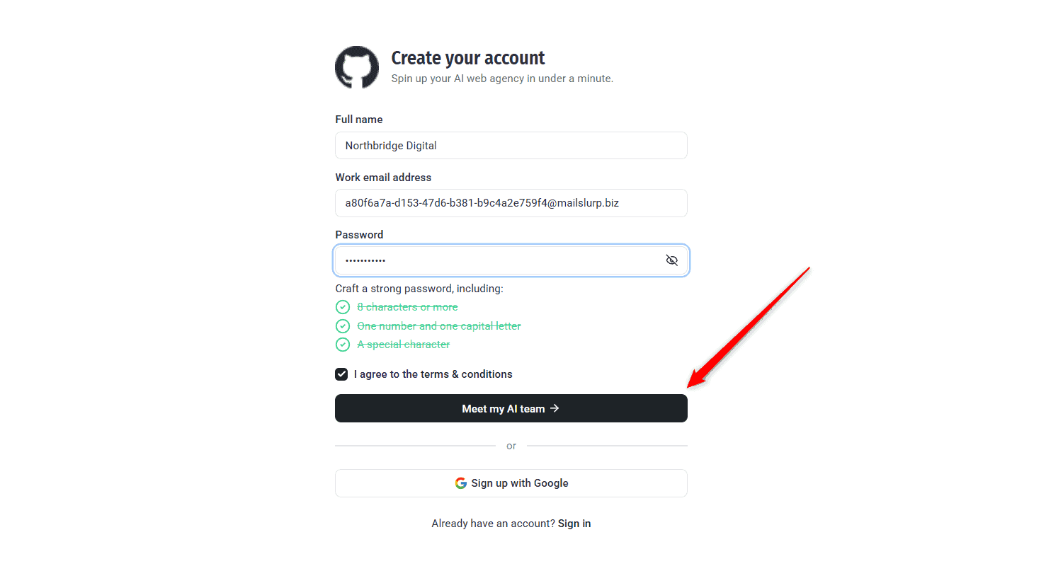 Completed Website Owner registration ready to submit