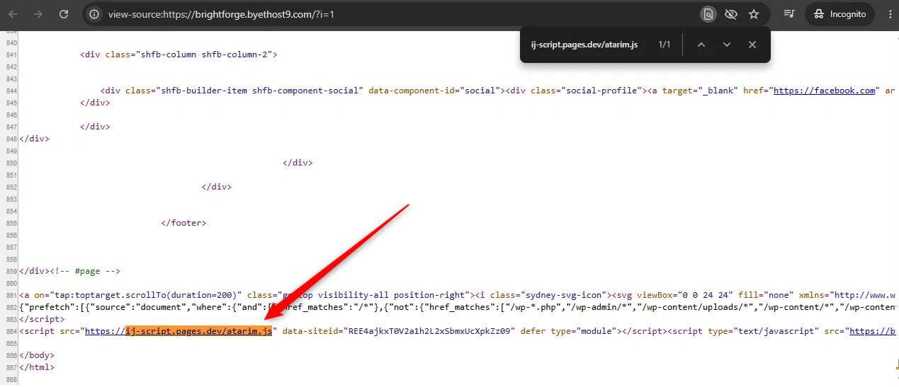Page source showing the Atarim script loaded