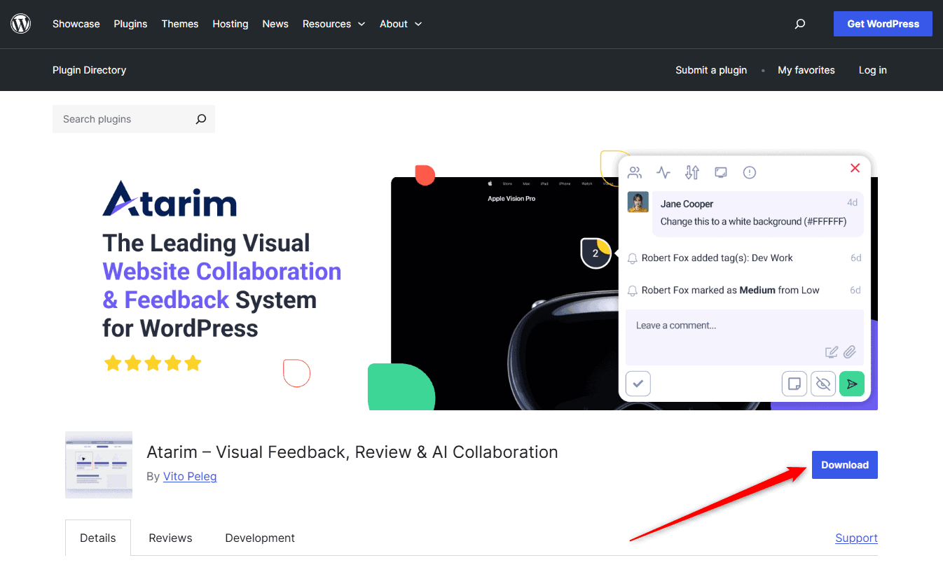 Atarim plugin download page