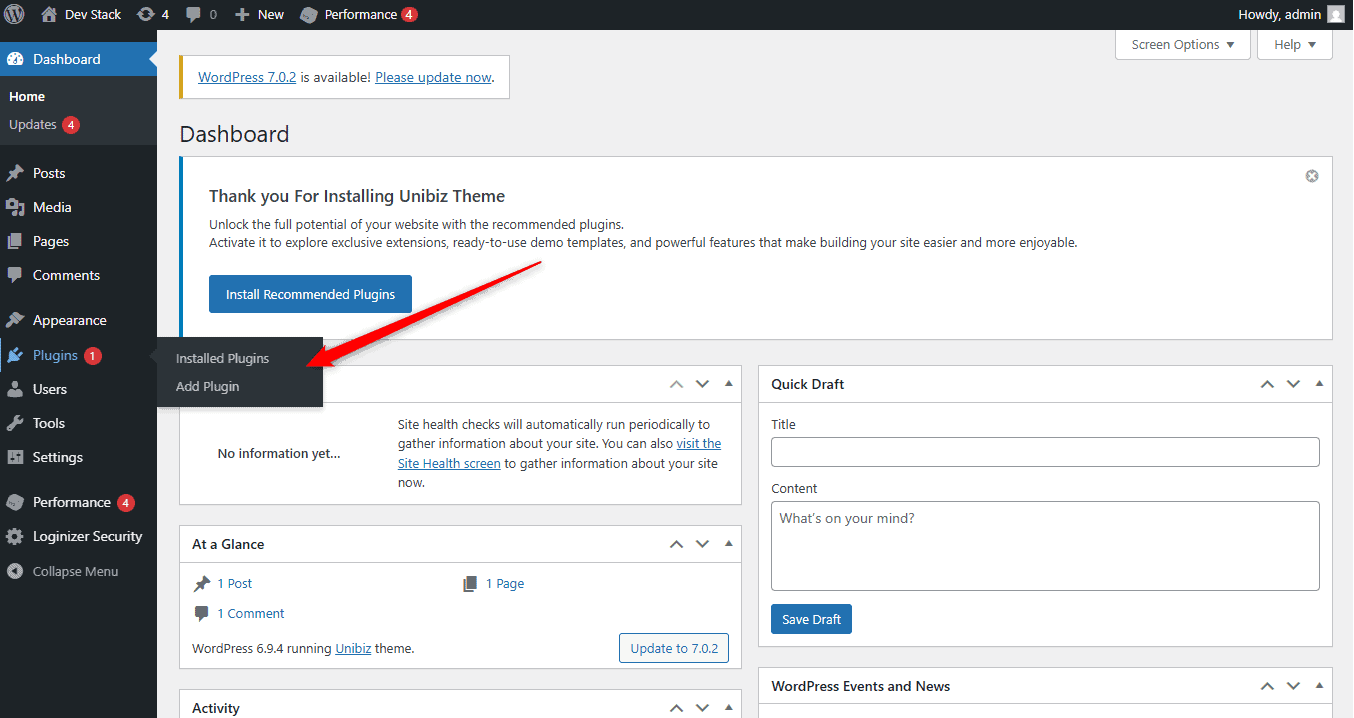 WordPress Add Plugin screen