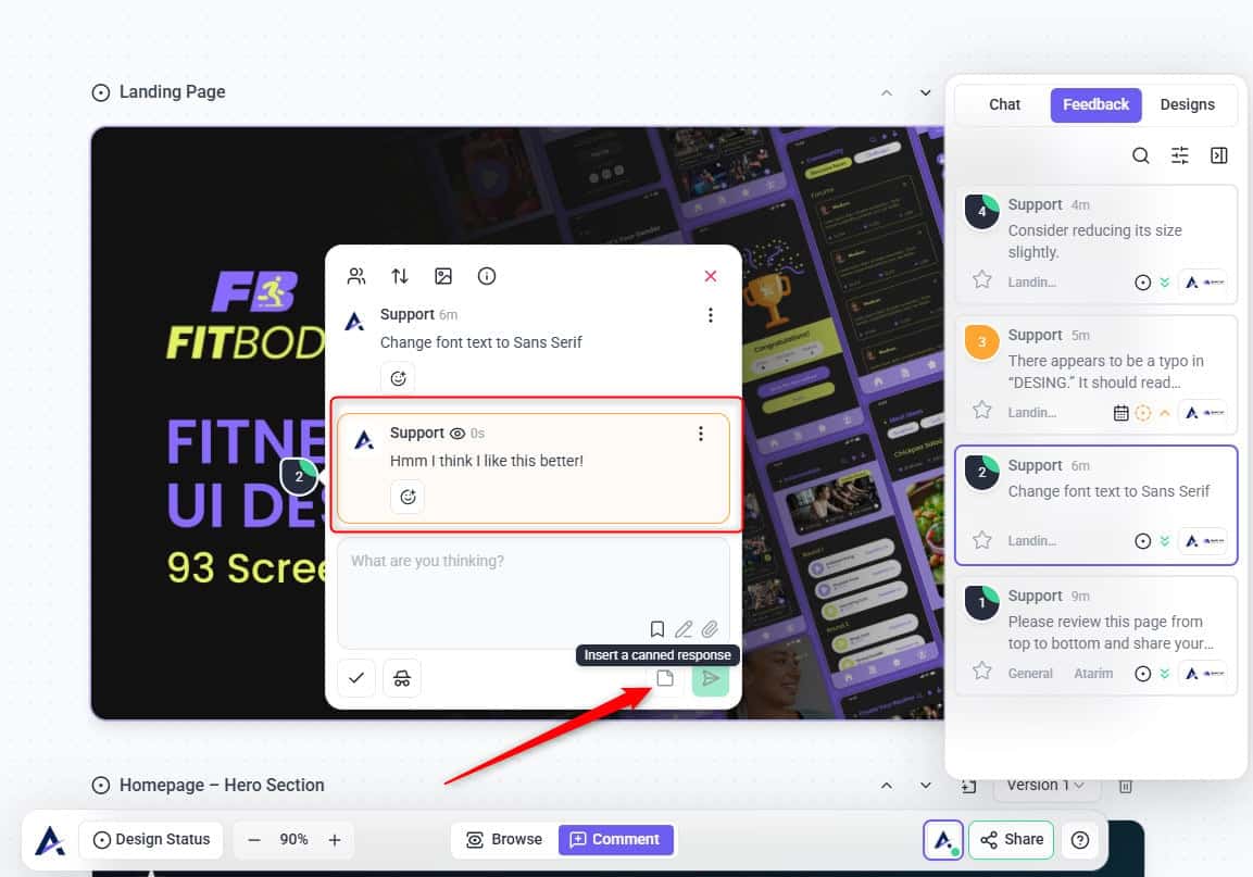Adding an internal note to a design task in Atarim