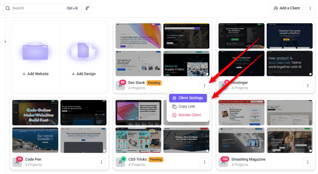 Opening Folder Settings on a folder in Atarim