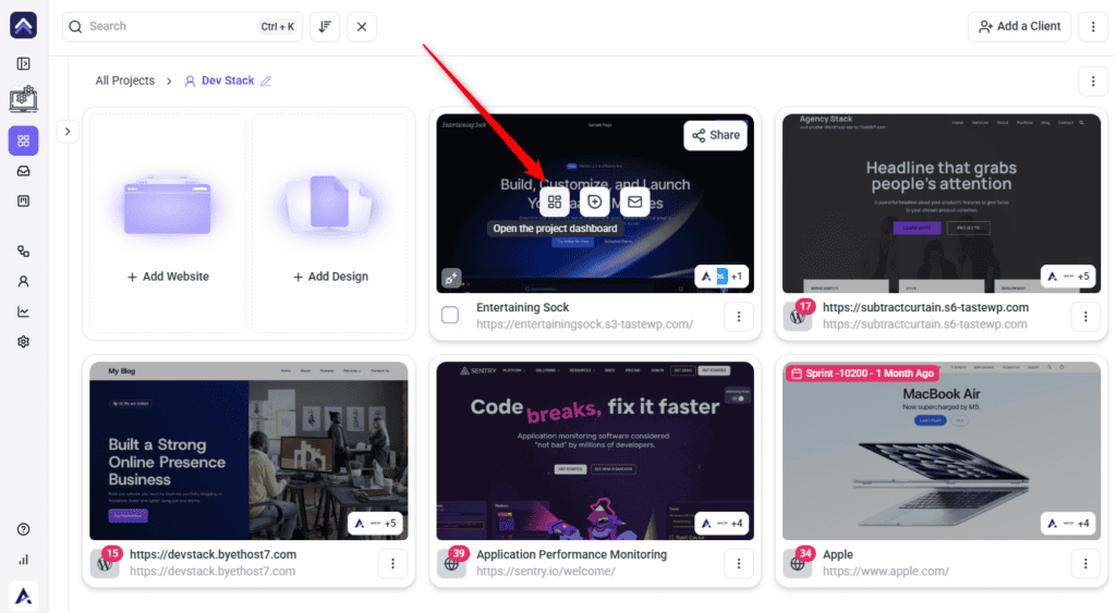 The Project brief control in the Atarim project header, beside Project settings
