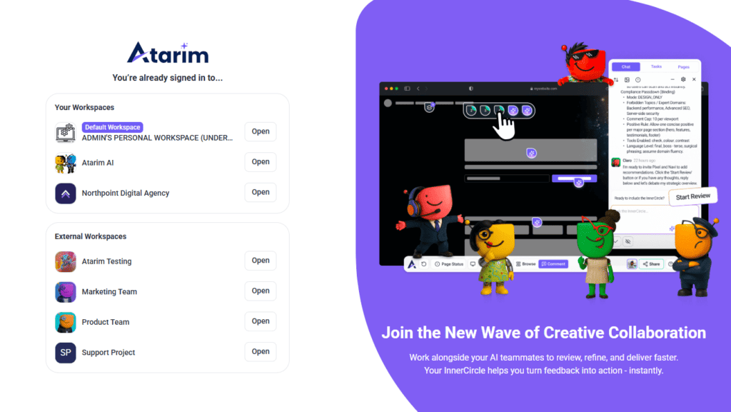 The Atarim settings screen in WordPress shown after activation