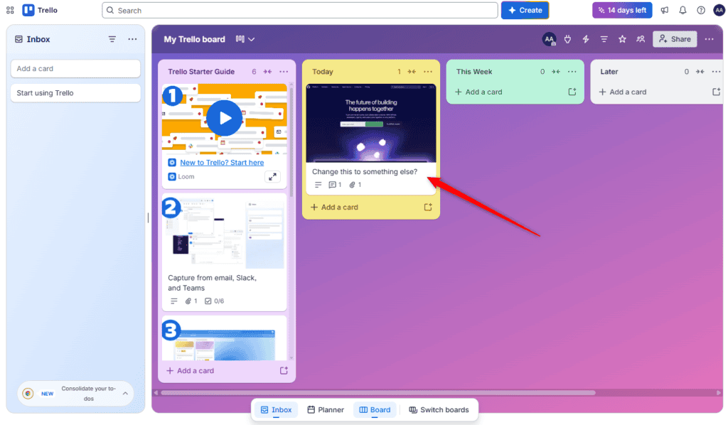 The same Atarim task appearing as a card in Trello