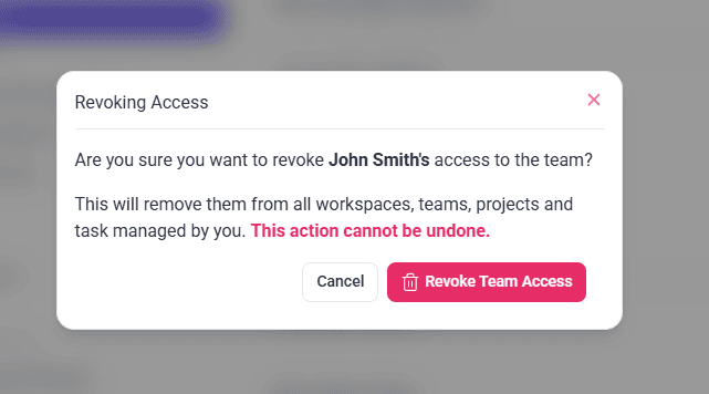 The Revoking Access confirmation window