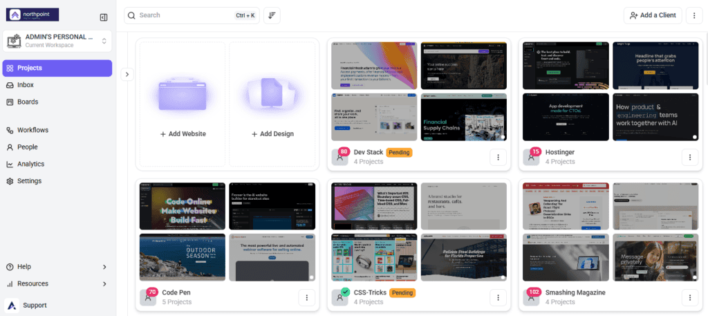 Campaign projects grouped into folders on the Projects screen