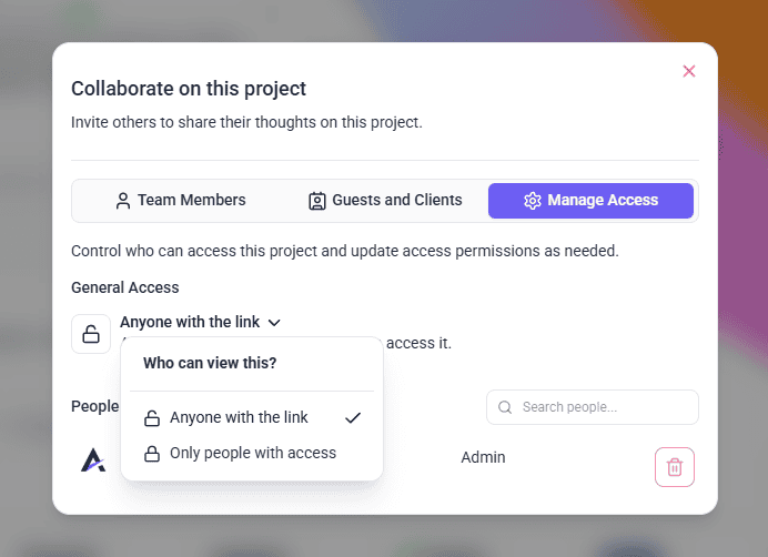 The General Access settings controlling who can view the project