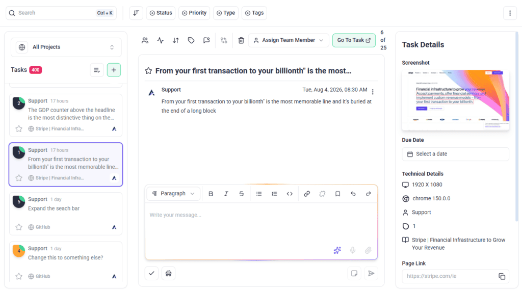 Feedback pinned to an element on a page
