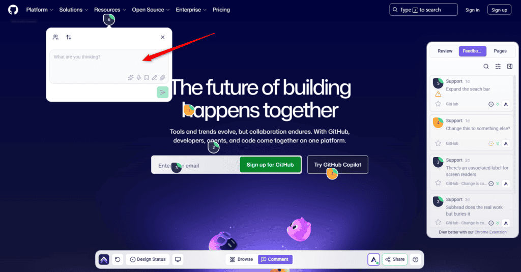 Clicking an element in Comment mode to file a defect