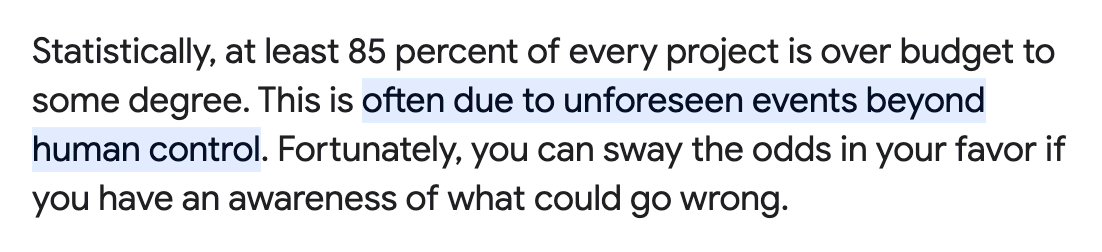 85% of every project is over budget