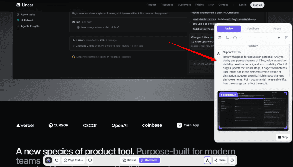 Starting a check on a page from Projects