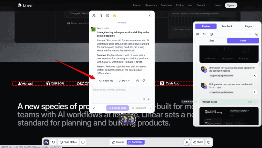 Previewing the new wording in place with Show me