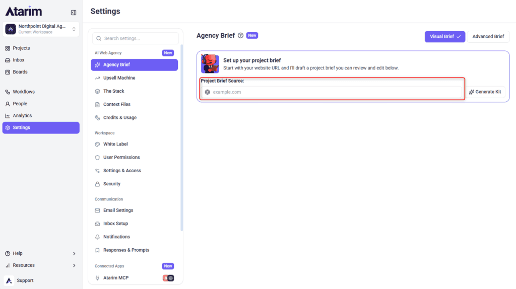 Website URL field for generating the project brief