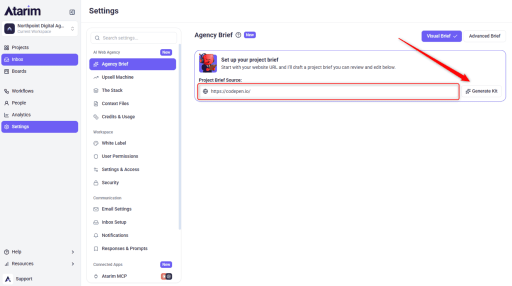 Generate button for the project brief and brand kit