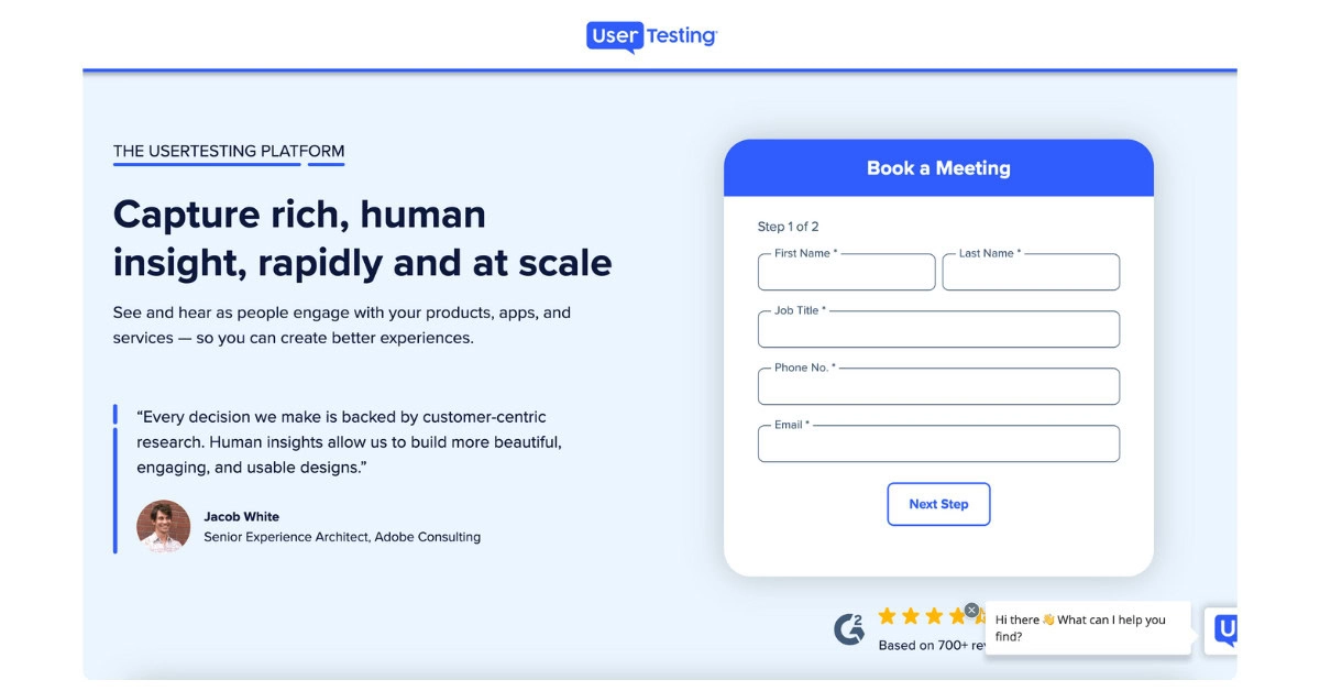 UserTesting feedback platform displaying video insights and heatmaps for analyzing user behavior on websites.